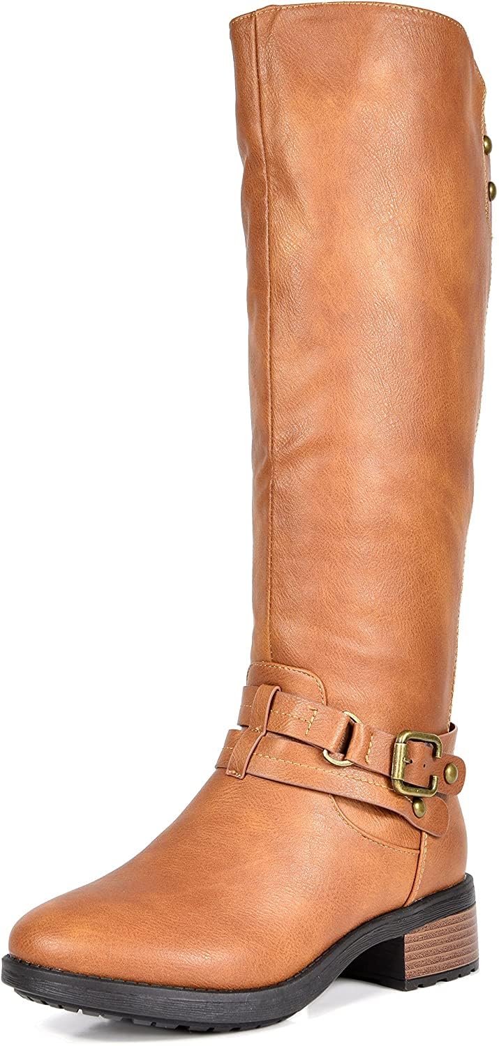 DREAM PAIRS Women's Knee High Boots, Buckle Riding Boots