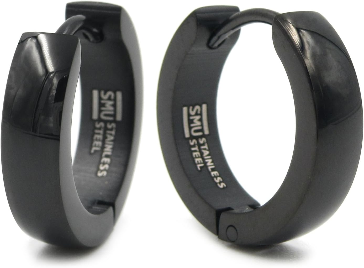 Stainless Steel Curved Face Round Hoop Earrings Gold-tone Black 16mm Diameter