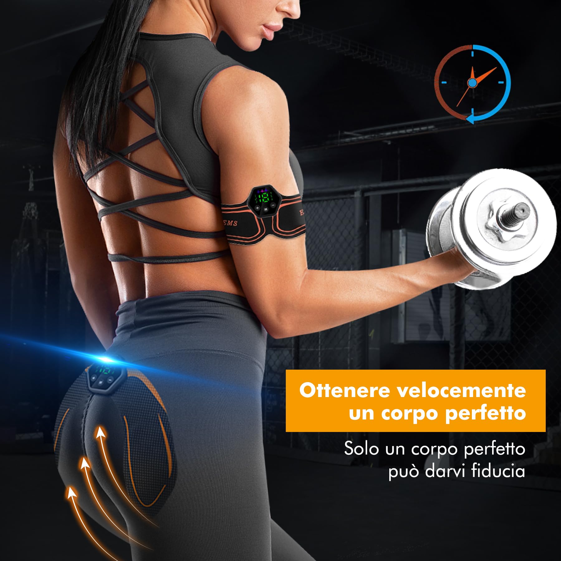 Elettrostimolatore Muscolare - EMS Elettrostimolatore Addominali,6 modalità e 19 intensità, Stimolatore Muscolare Glutei/Addome/Braccia/Gambe