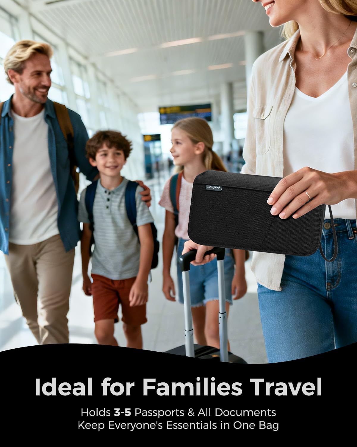 pack all Travel Passport Holder with RFID Blocker, Water-Resistant Passport Wallet with Wrist Strap, Multiple Family Airplane Document Organizer for Cards, Boarding Pass, ID, Cash, Tickets - Image 2