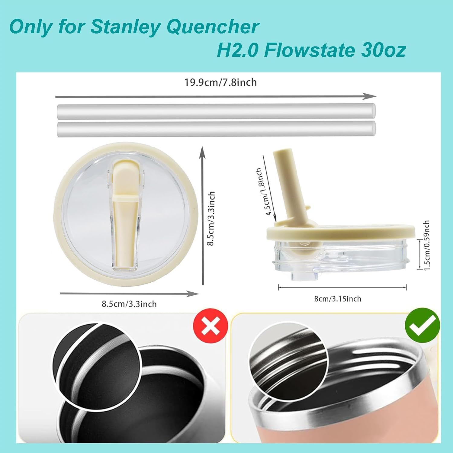 2 PCS 30 oz Tumbler Flip Straw Lid Replacement Fit for Stanley Quencher H2.0, Leak Proof Stanley Lid Replacement, Spill Proof Reusable Tumbler Cover with Stanley Cup Accessories (Cream) - Image 2