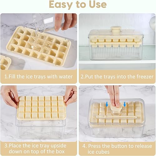 Miniatura 5 de Bandeja para cubitos de hielo con tapa y contenedor, paquete de 2 bandejas de hielo de silicona para congelador, 56 moldes para cubitos de hielo