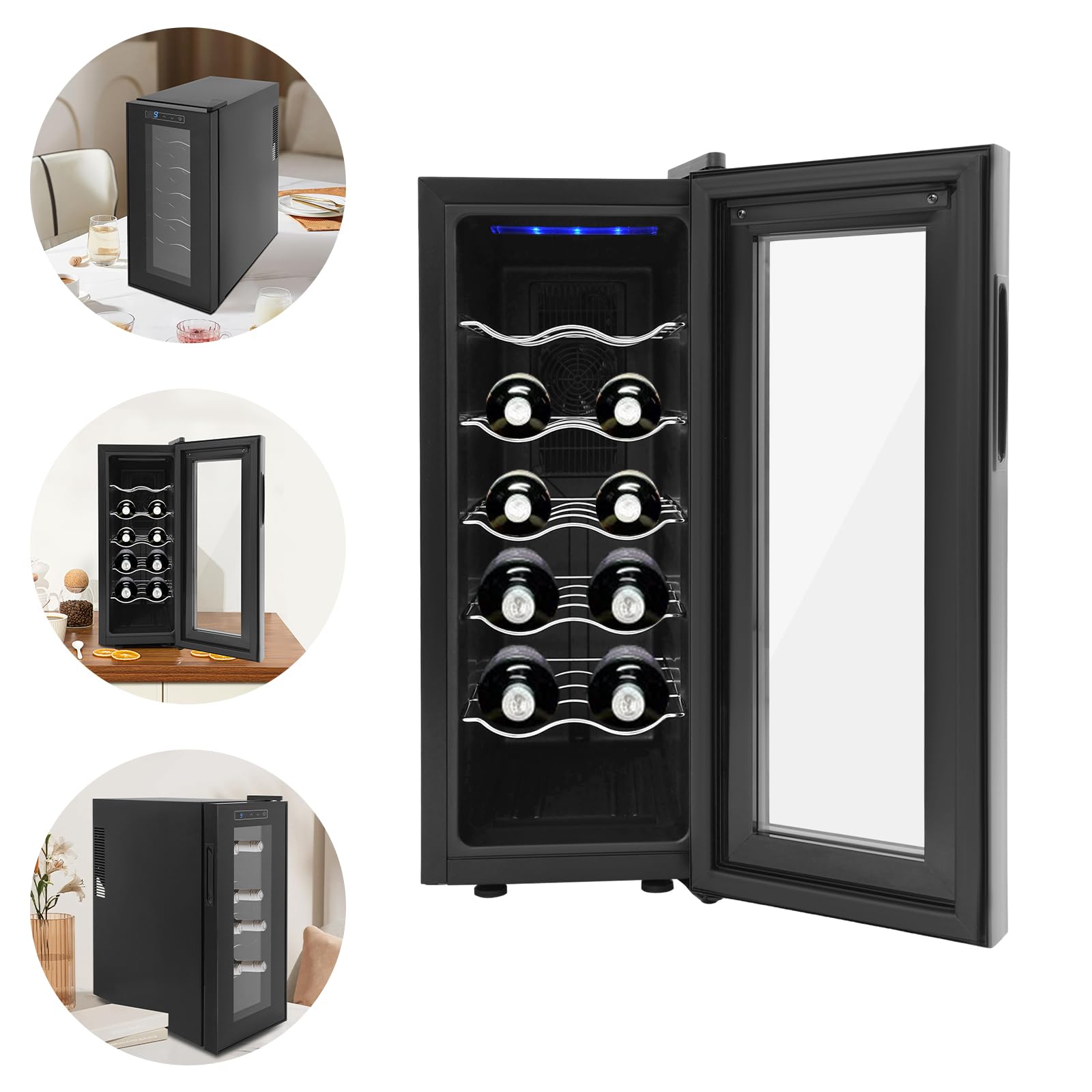 Réfrigérateur à vin 33 L 12 bouteilles éclairage LED porte en verre 12-18 °C