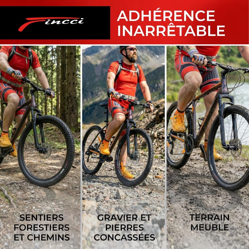 Fincci Pneus VTT 29 Pouces 29x2.25 Pliables Kevlar 60 TPI Protection Anti-Crevaison LVL3 1mm ETRTO 52-622 Noir pour XC, Trails Mixtes et Usage Intensif - Paire de 2