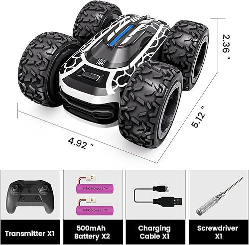 Miniatura 7 de Tecnock - Coche de control remoto para niños de 4 a 7 años, coche de acrobacias RC de 2.4GHz para niños, coches RC de doble cara con rotación de 360