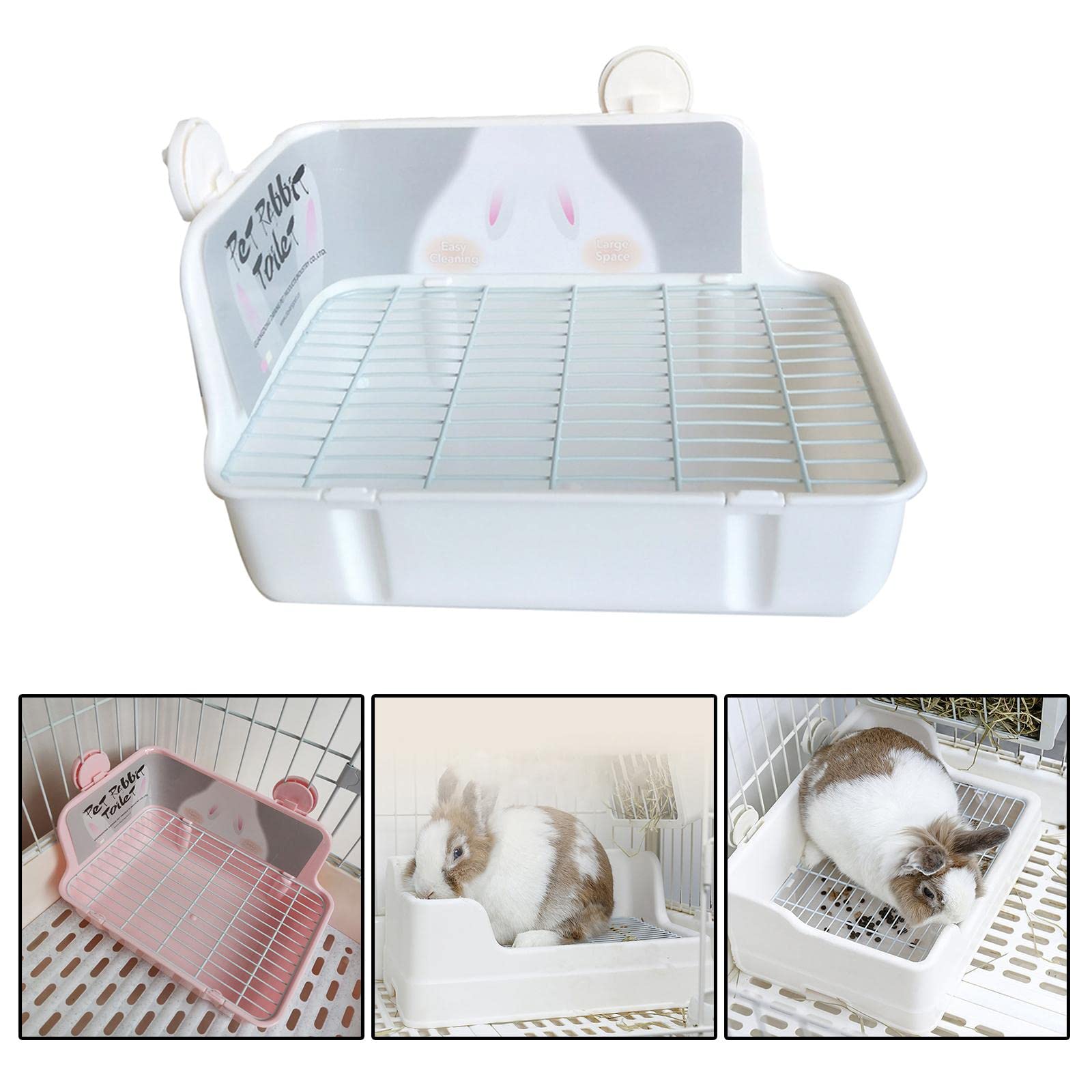 perfk Caja de Arena para Conejos, Bandeja de Esquina para Entrenador de Orinal, Jaula de Ropa de Cama, Limpieza Portátil Estable, Inodoro, Chinchilla, Blanco Gris
