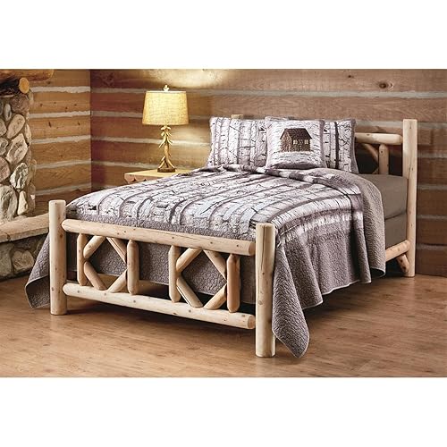Log Bed Frame, Wood Queen Bed Frame with Headboard