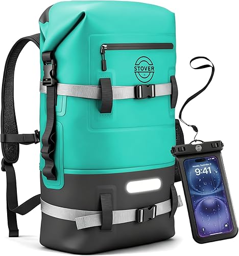 Miniatura 18 de STOVER 5/10/25/30/40/55L Waterproof Dry Bag- Roll-Top Backpack w/Phone Case- Kayaking, Hiking, Camping, Boating- Men/Women 30L Verde (con funda para