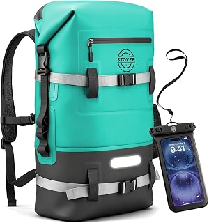 STOVER 30/40/55L Waterproof Dry Backpack & Phone Case - Large Floating Dry Bag for Kayaking, Travel, Hiking, Fishing, Camping, Motorcycles & Beach, Heavy-Duty Roll Top Men/Women (Teal)
