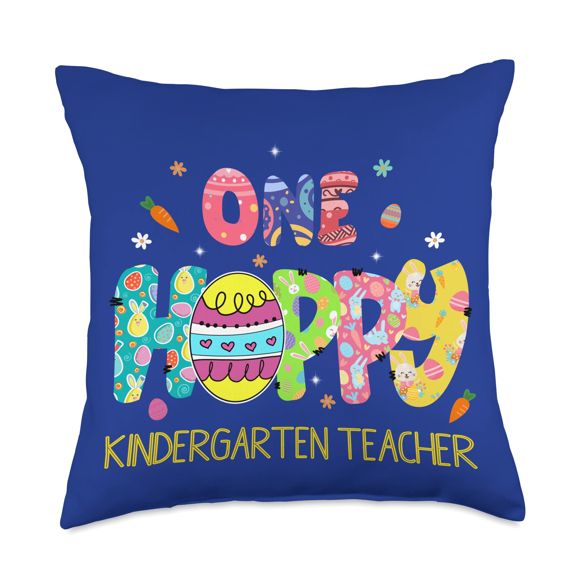 One Hoppy Kindergarten Back to School Teacher Bunny Throw Pillow, 18x18, Multicolor