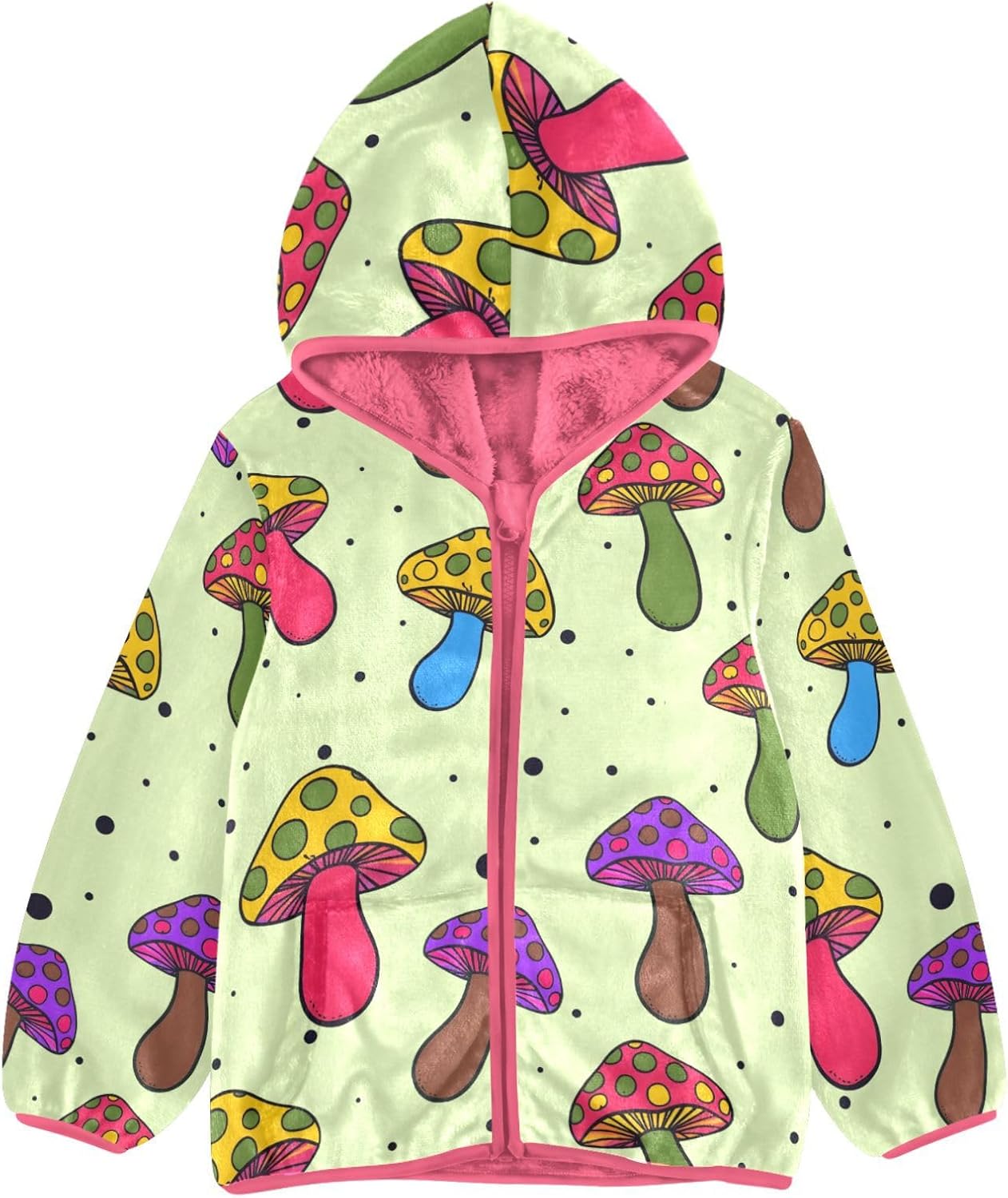 Girls Hoodie Outfit Cartoon Mushroom Pattern Zipper Sweatshirt Coat Fleece Jacket for Kids 3-10T