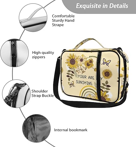 Miniatura 7 de Vodetik Fundas para la Biblia de girasol para niñas, mujeres, niños, funda de Biblia floral con asas y correa para el hombro, fundas de Biblia con