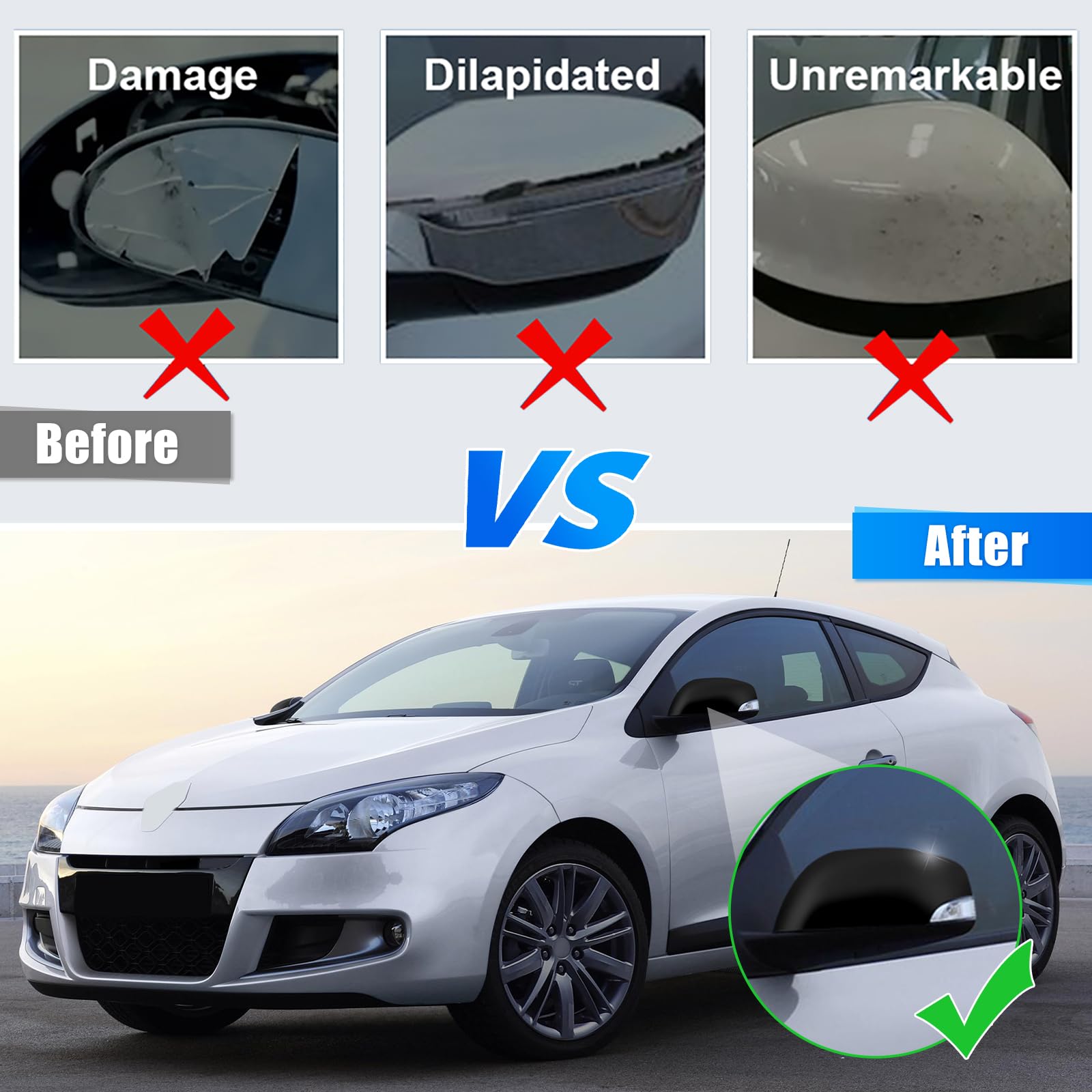 Coques de Rétroviseurs de Voiture pour Renault Megane MK3 2008-2016 | Boîtier de Rétroviseur Extérieur, OEM 963730077R, Gauche et Droite