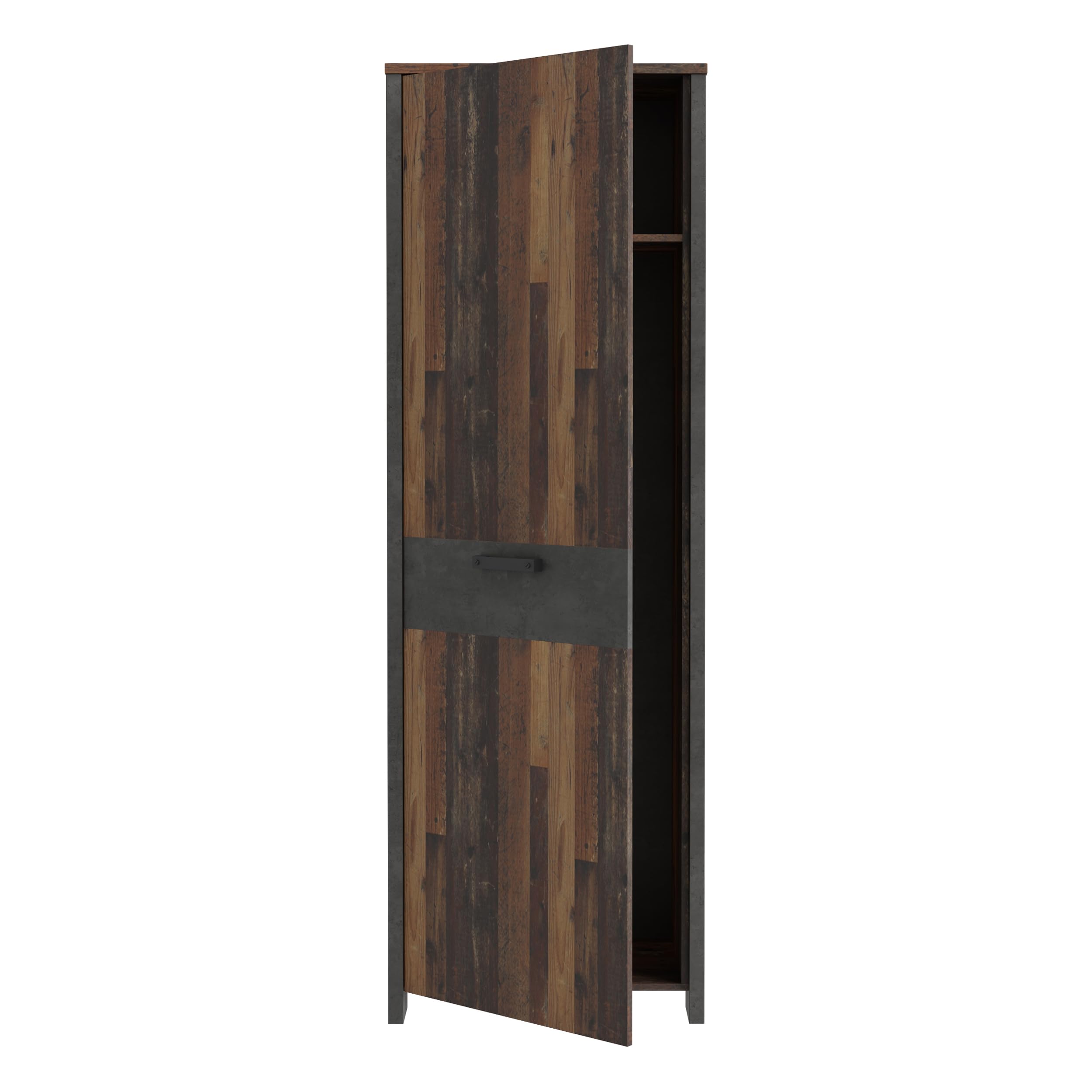 Forte Clif Kleiderschrank 67, Rustikaler Drehtürenschrank mit 1 Tür und Einlegeboden, Holzwerkstoff, Oldwood Vintage/Betonoptik, 67 cm breit, 201,5 cm hoch, 41,6 cm tief