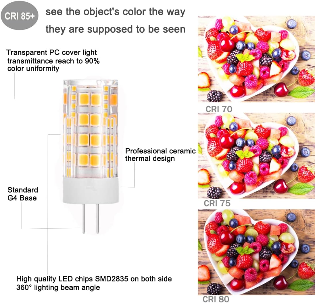 KAKEMONO G4 LED Bulb 4W 2700K Warm White bi-pin T3 JC Type 12VAC/DC 40W Halogen Equivalent Non-dimmable for Outdoor Landscape Deck Stair Step Path Lights, Pack of 6