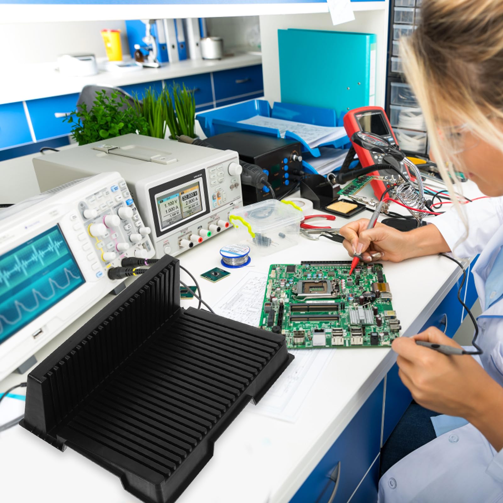 Operitacx Support de Circuit Imprimé Esd 25 Emplacements en Abs Noir, Résistant à L'usure et Déformation, Rack de Séchage pour Gpu et Cartes Électroniques