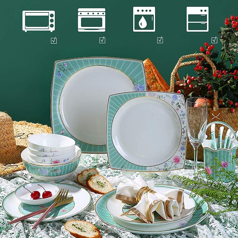 Elegancki zestaw naczyń stołowych z porcelany kostnej 56 szt. – kompletna zastawa stołowa do domu jadalni zawiera talerze miski kubki; idealna na Boże Narodzenie i specjalne okazje.