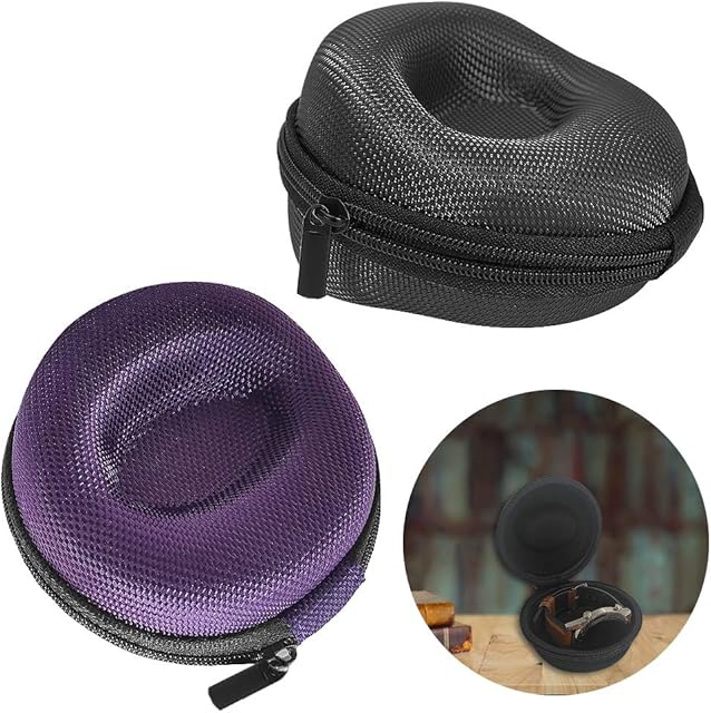 SourceTon Pack of 2 Watch Travel Case, Single Watch Box with Aluminium Zipper for Storage, Cushioned Round Portable Watch Case, Fits All Wristwatches and Smart Watches up to 50mm (Black & Purple)