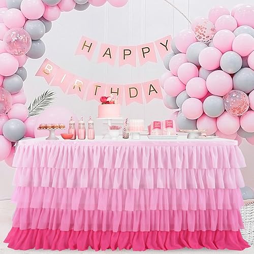 Miniatura 15 de Mantel de sirena para decoración de cumpleaños, falda de mesa tutú para mesas rectangulares, océano bajo el mar, fiesta, 9 pies