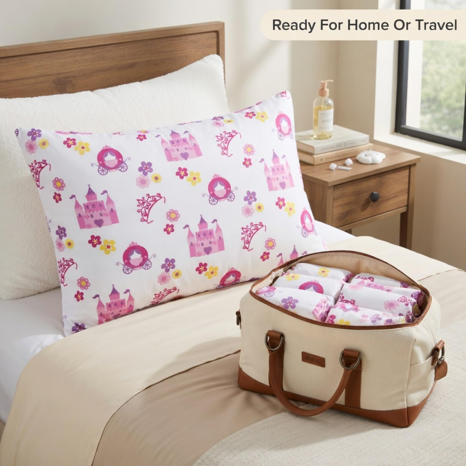Paquete de 2 Fundas de Almohada de Viaje para niños pequeños, 100% Microfibra Suave, Transpirable e hipoalergénica, Fundas de Almohada para niños de 14 x 19, 13 x 18 o 12 x 16 Pulgadas, Princess