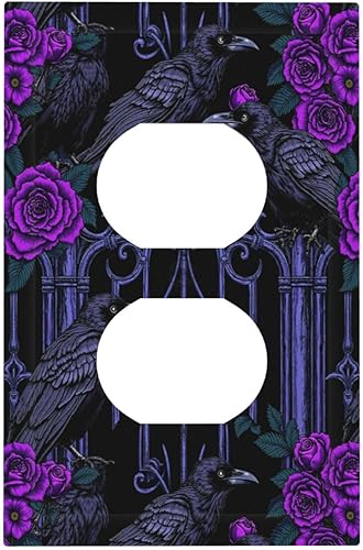 Miniatura 138 de Cubiertas Decorativas de Tomacorrientes Estilo Gótico Cuervo Flores Púrpuras 1 Gang Interruptor de Luz Simple Basculante Placa Cubierta Placas de