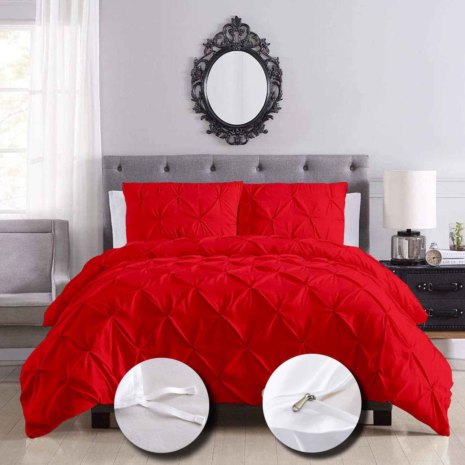 eBeddy Linens 800 TC Soft Egyptian Cotton Oversized King 120x98 Size 3-Pieces Pinch Pleated Pintuck Duvet Cover Zipper Closure & Corner Ties Durable and Fade Resistant Aqua