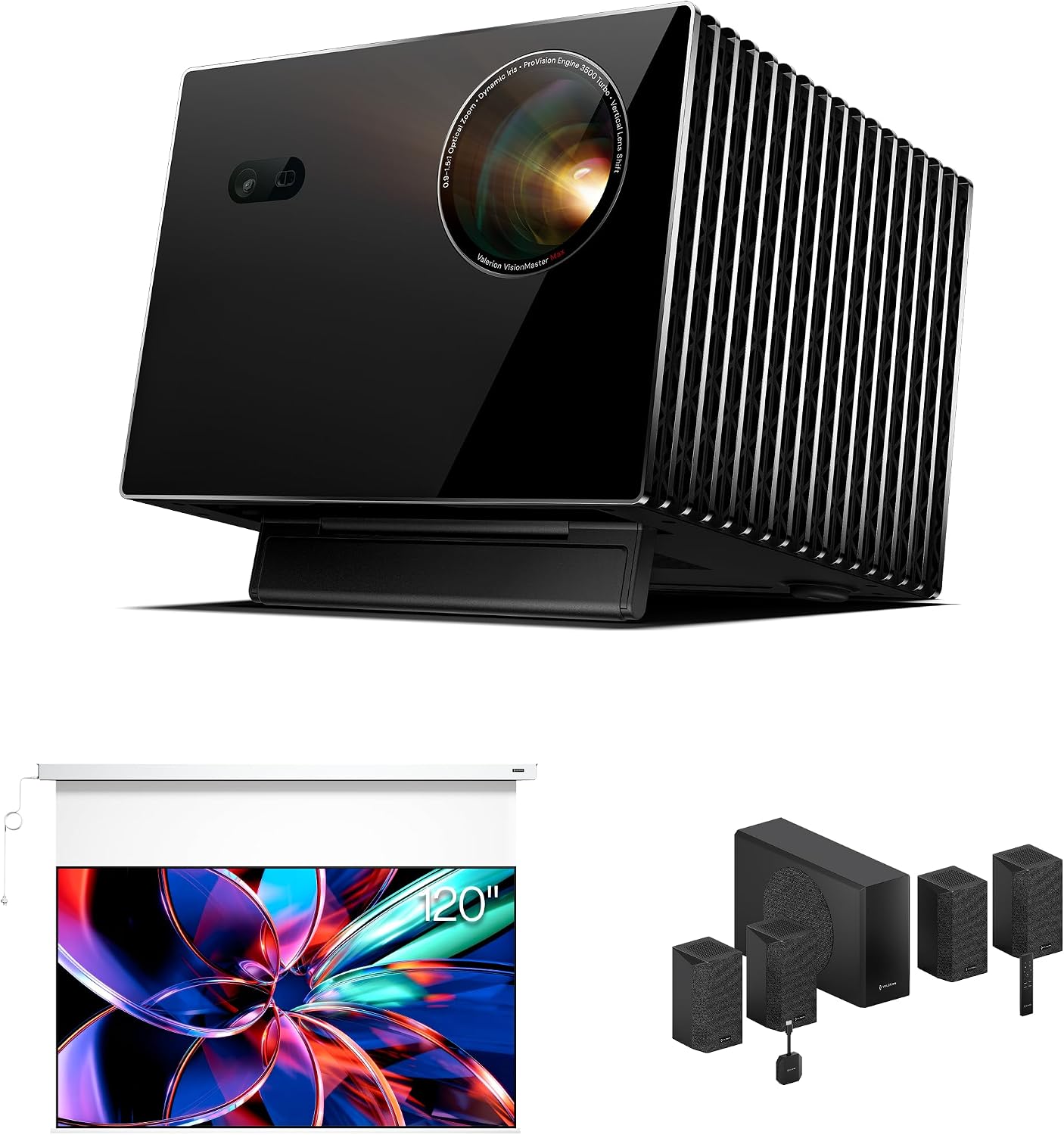 Valerion VisionMaster Max 4K Laser Projector 3500 Lumens with 120" Screen & 4.1.2 Sound