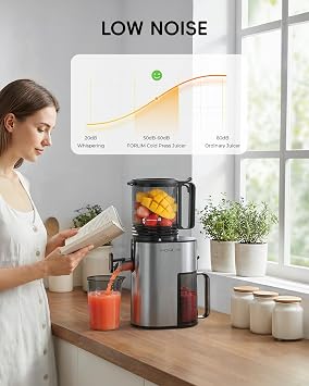 FORLIM Cold Press Juicer, 5.2 Large Feed Chute Fits Whole Fruits, Slow Masticating Juicer Machine, Easy to Clean, High Juice Yield Juice Extractor for Fruits & Vegetables, Daily Home