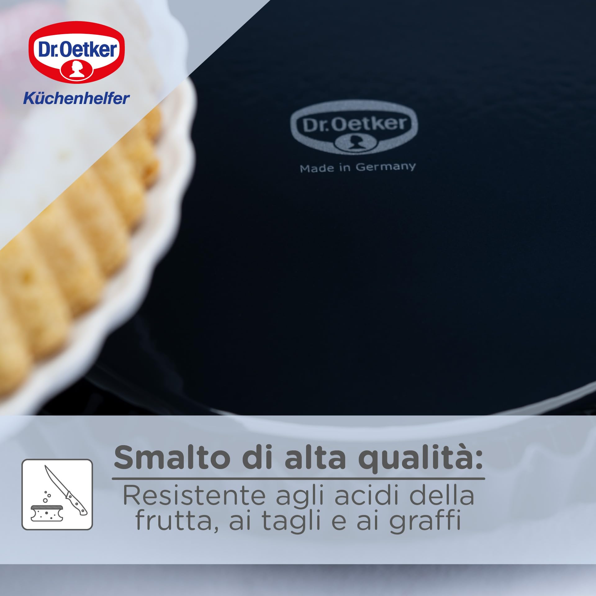 Dr. Oetker Stampo da forno per crostate, tortiera in acciaio smaltato antiaderente, lavabile in lavastoviglie, resistente fino a 400 °C, dimensioni Ø 28 x 4 cm