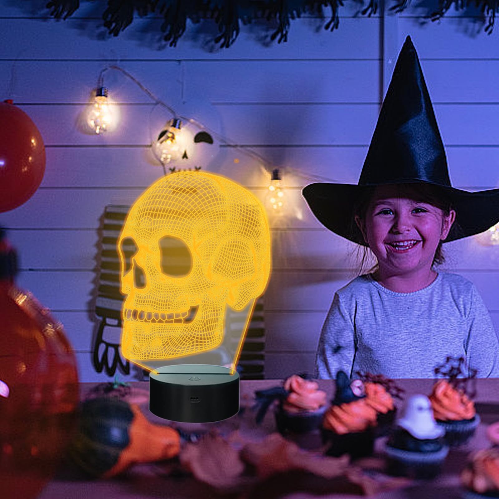 Lámpara De Noche Calavera 3D Para Niños, Con Efectos De Luz Cambiante, Ideal Para Halloween