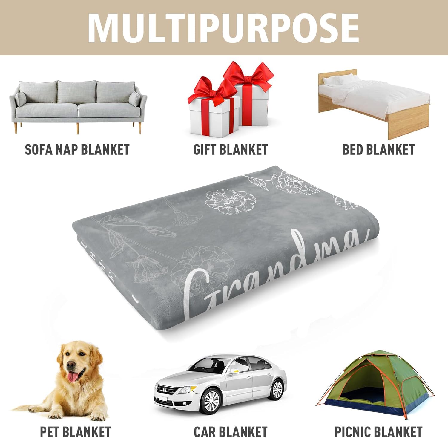 Grandma Gifts, Birthday Valentines Day Gifts for Grandma from Grandkids, to My Grandmother Soft Throw Blanket 50" x 60", Grey - Image 7
