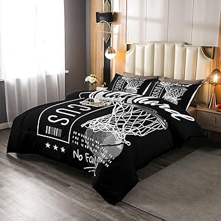 Erosebridal Basketball Comforter Set for Boys Reversible Black Games Sports Bedding Sets Goal from Hoop with Motivated No Failure Quote Down Comforter for Kids Men Bedroom Decor 3 Pieces Queen Size
