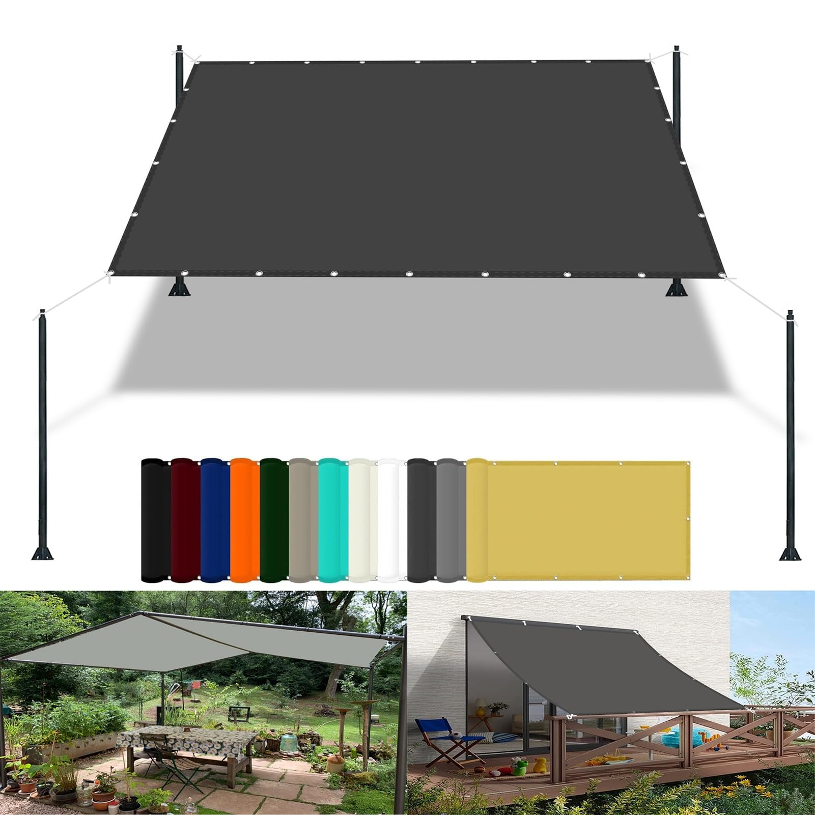 Pergola Canopy 0.7 x 1.2 m(2.3 x 3.9ft) Waterproof Garden Sun Shade Sail with Free Rope UV Block Weather-Resistant with Grommets Pes Shade Cloth for Pool Terrace Greenhouse, Dark Grey