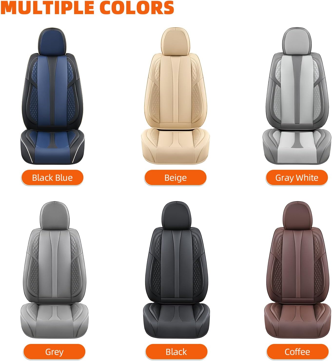 KEYOOG 2-Seater Car Seat Covers Full Set Waterproof and Breathable Nappa Leather, Fit for Front Seats of Cars, Compatible with Airbags, Car Seat Protector Covers for Most Cars - Pure Black