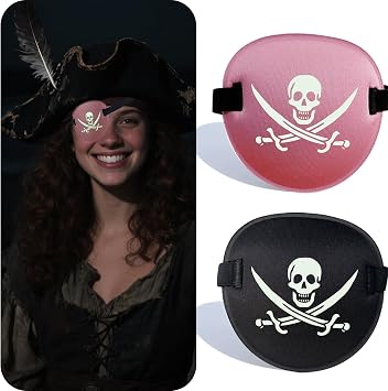 Pirate Eye Patch - 2 Pcs Skull & Crossbones Adjustable Black Eye Patches for Adults, Glow in The Dark Halloween Cosplay & Gifts Black & Pink