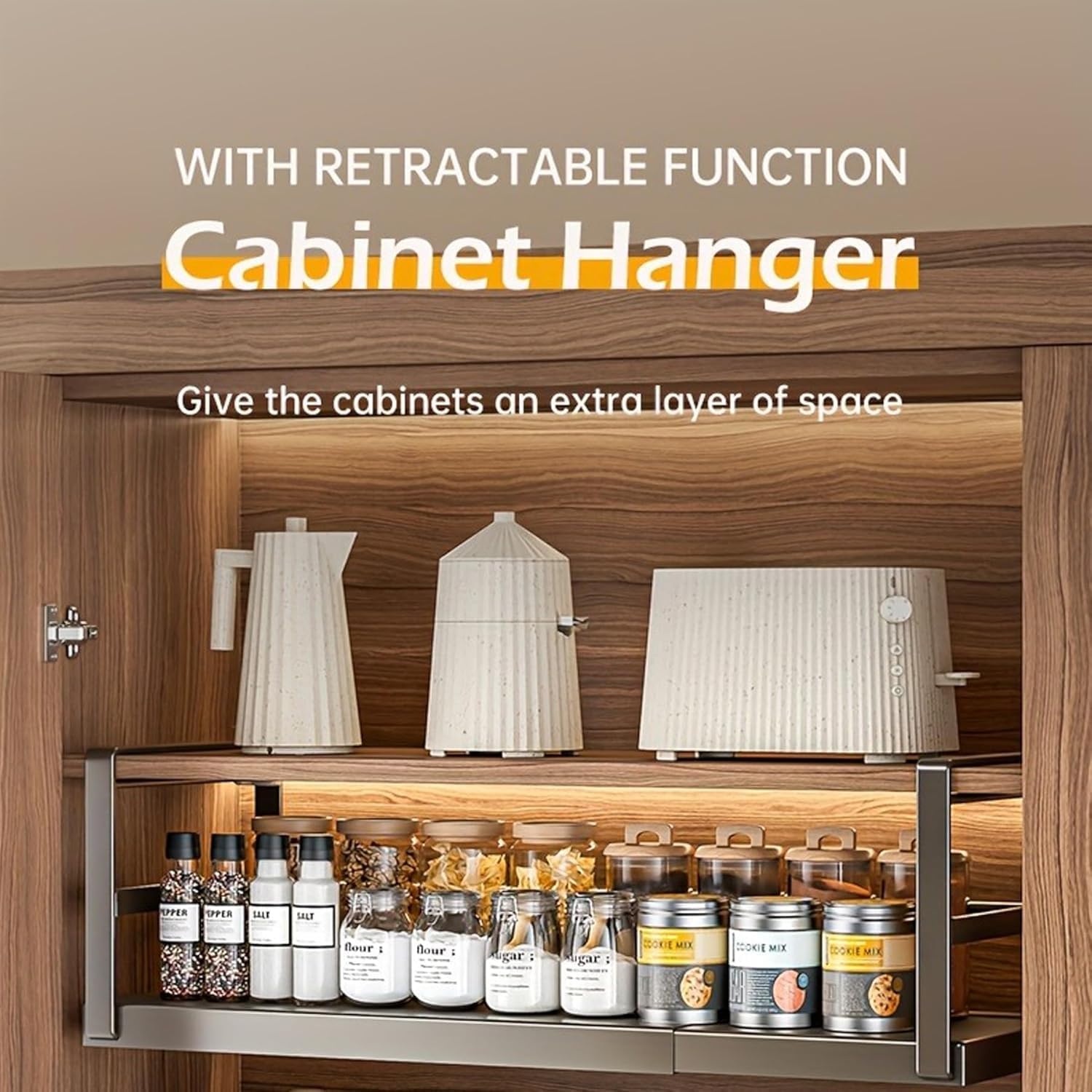 Hanging Under Shelf Storage Basket, 1 Pack, 8.46"D x 17.7"W x 7.36"H | Adjustable Width, Heavy Duty, Slide-in Design, For Cabinet Pantry Kitchen