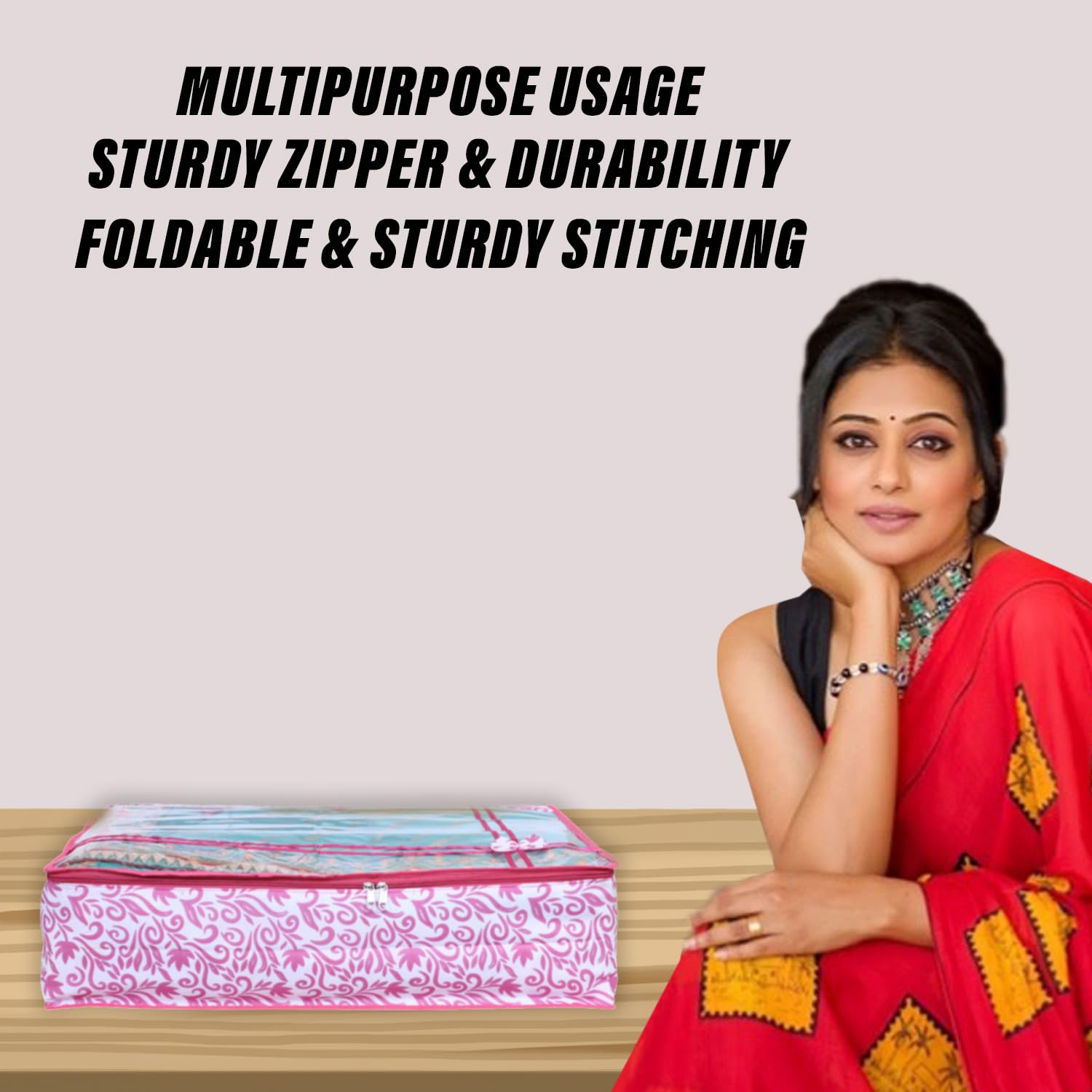 Kuber Industries Lehenga Pokrowiec na suknię z włókniny, wzór w liście, pokrowiec na garnitur Salwar z górną częścią garderoby, duży, 2 sztuki, różowy