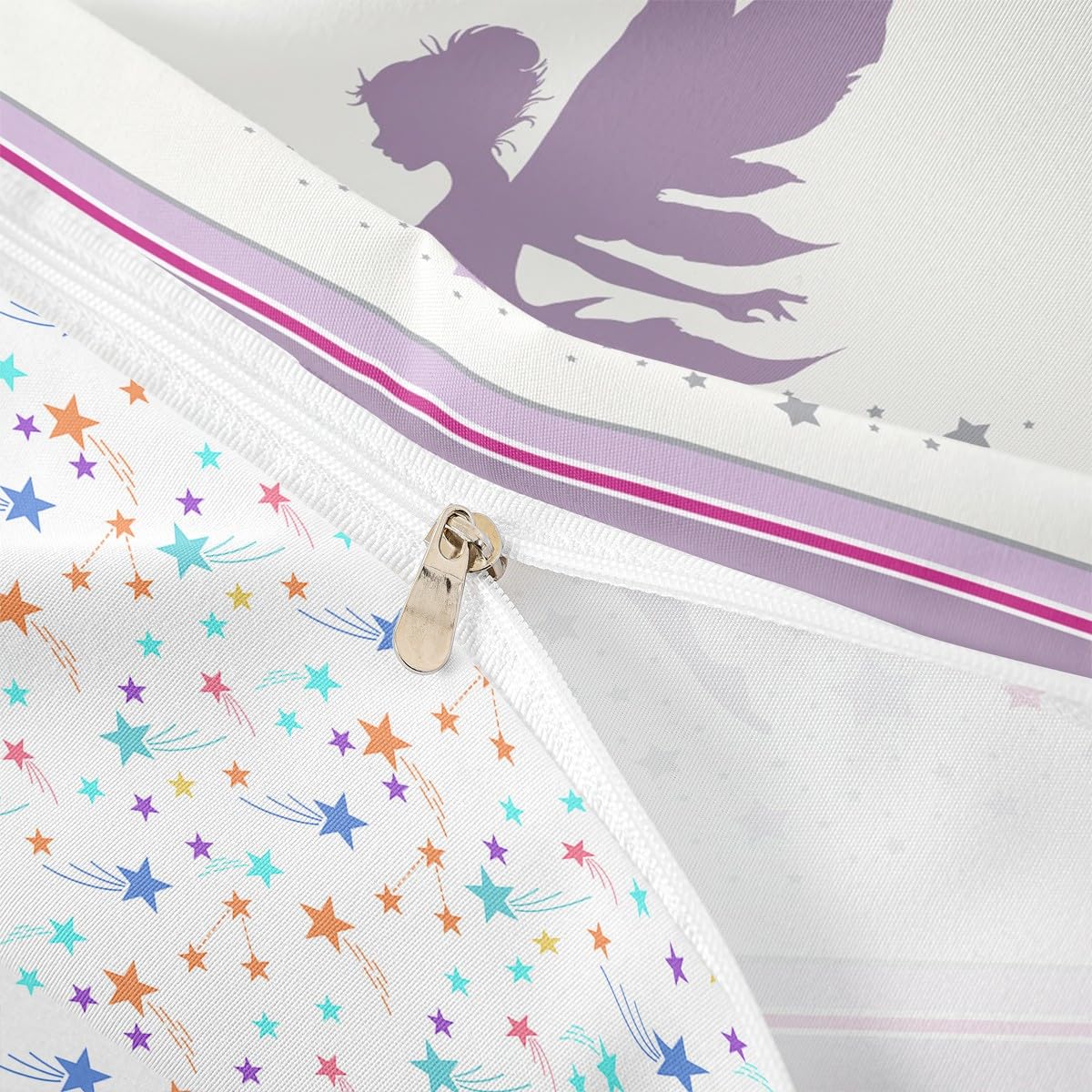 Homewish Fairy Girl Single Duvet Cover Set Lilac Purple and Grey Stars Toddler Bedding Set for Kids Girls Teens Elegant Fairy Quilt Cover White Violet Bed Sets - Image 4