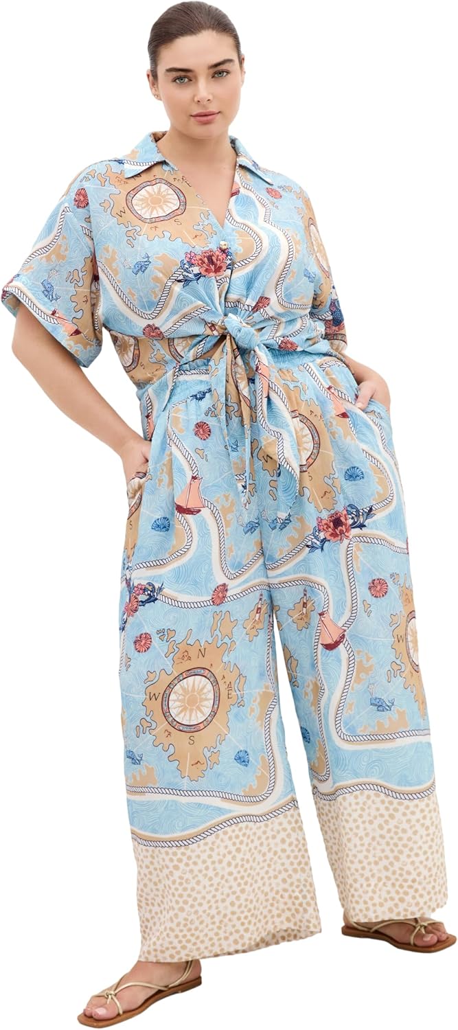 City Chic Plus Size Shirt - Postcard Voyage Print