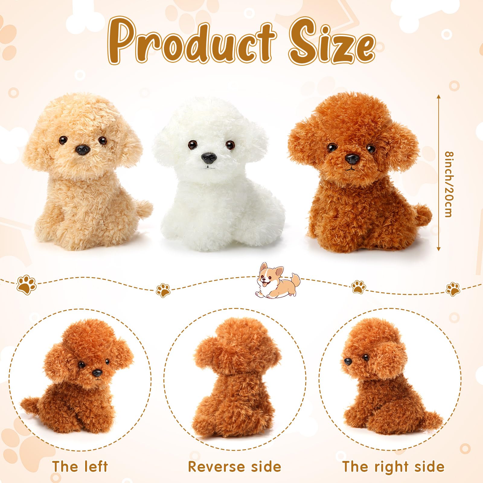 Harrycle 6 Pcs 8 Inch Stuffed Animal Plush Dog Puppy Soft Plush Pillow Toy Fluffy Puppy Set for Kids Girls Dog Theme Party Favor Birthday Baby Room Home Decor(Adorable Style,Retro Color)