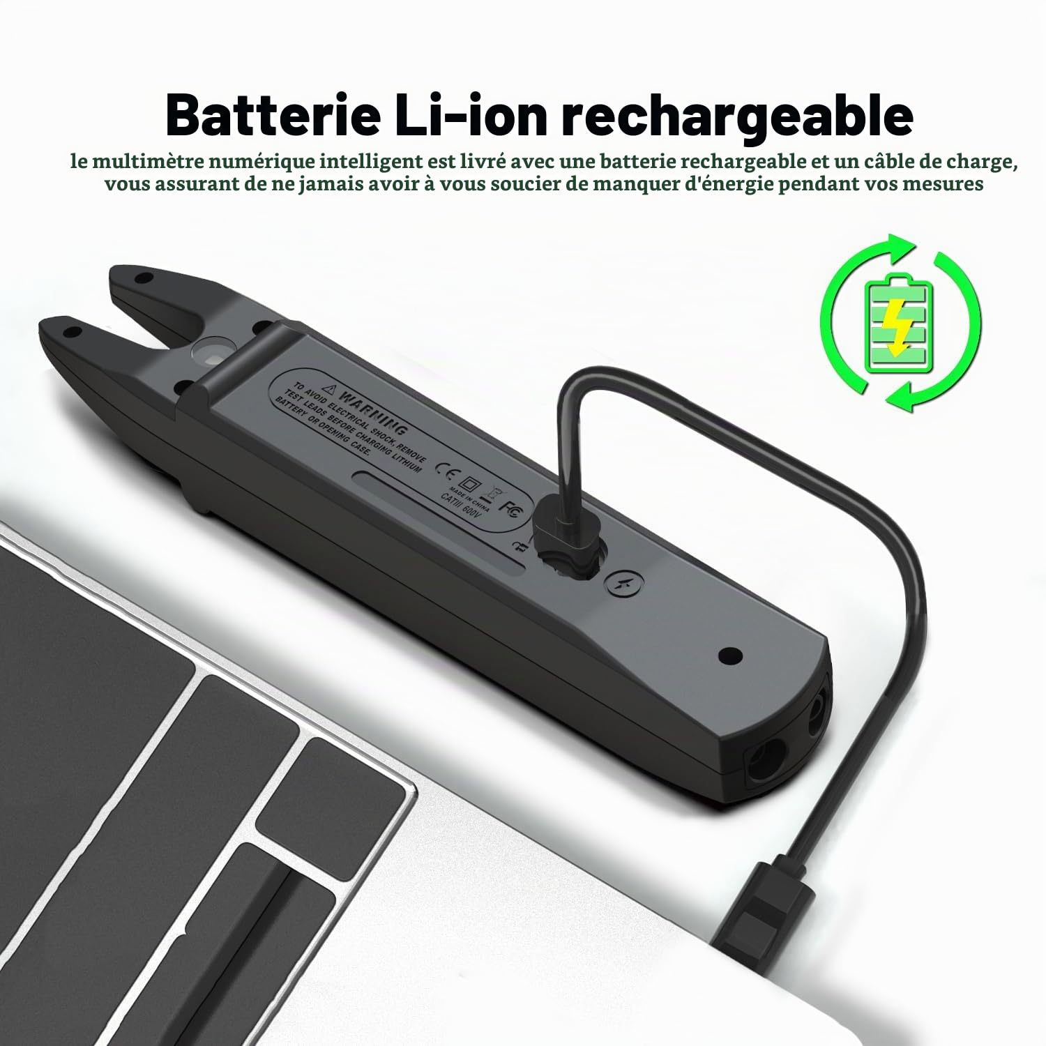 BSIDE U1 Mini Multimètre Numérique Pince Ampèremétrique Ouvert AC DC Grand LCD Couleur Testeur Automatique de Tension Courant Résistance et Continuité Capacimètre Détecteur de Courant Rechargeable