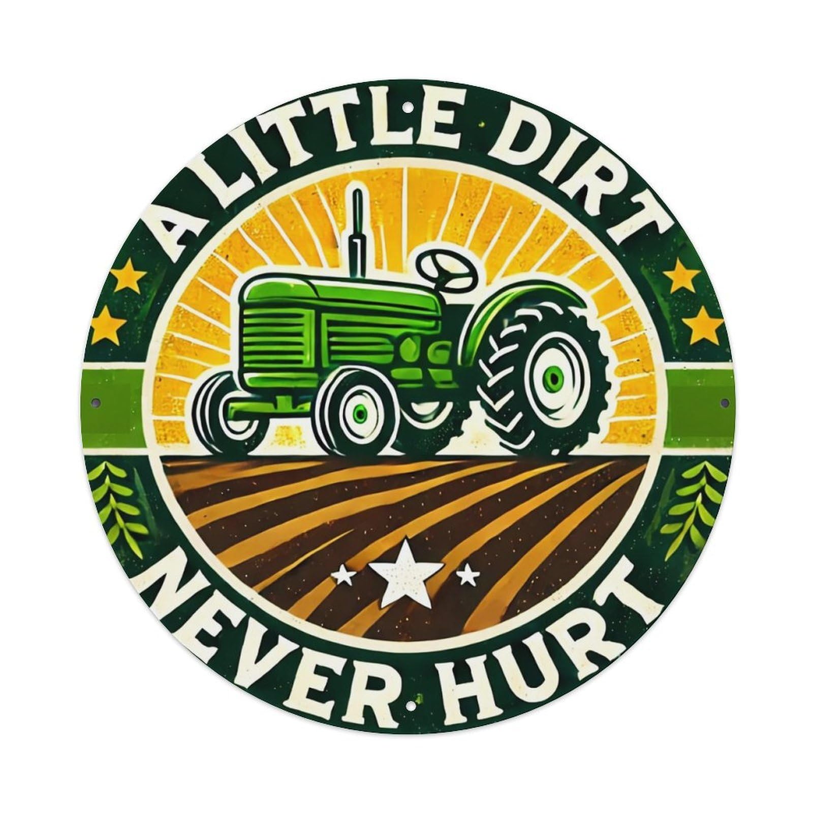 Tractor Field Sunburst Stars Green Retro Metal Sign Round Tin Sign, Vintage Decor Art Poster for Bar, Home, Man Cave, Kitchen, Laundry Room Gift 8x8Inch