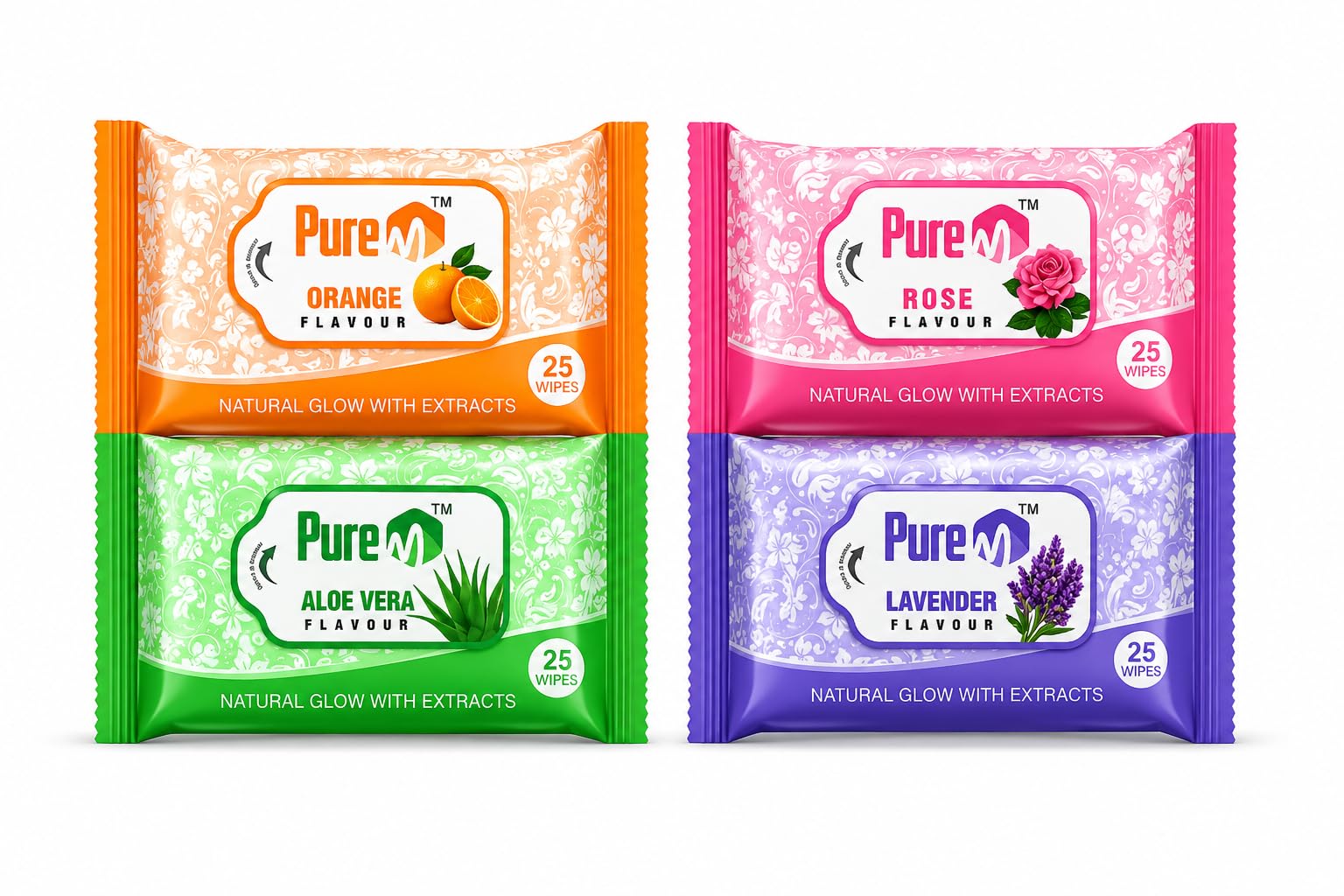 Wet Wipes, Natural Glow with Extracts, Orange, Aloe Vera, Rose & Lavender Flavour, 25 Wipes Each, Pack of 4-image-12