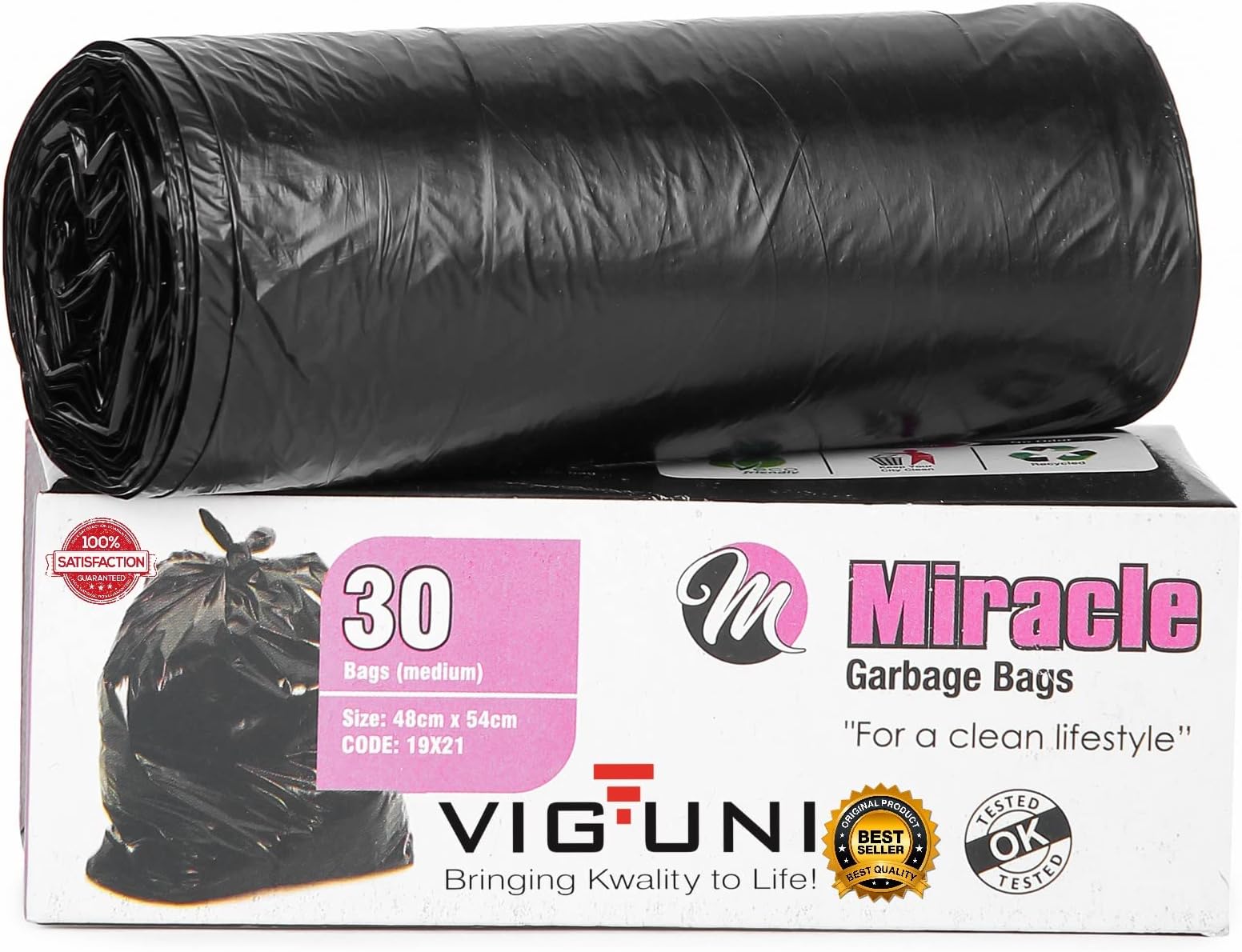 Viguni Garbage Bags Size 19 X 21 CM (Pack of 5 Rolls) - 150 Bags Medium Premium Dustbin Bags, Super Strong, Easy To Tear, Leak Proof For Dry & Wet Waste, High Density Bags
