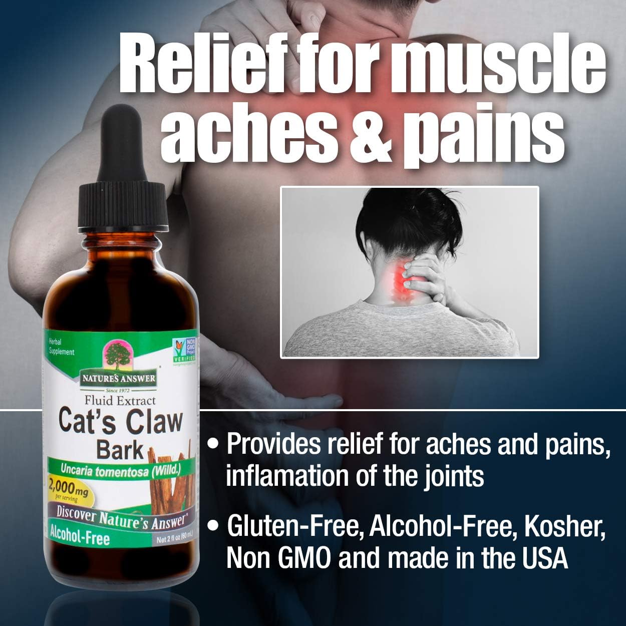 Nature's Answer Cat's Claw Inner Bark 2000 mg 2oz Extract | Supports Joint & Muscle Function | Gluten-Free, Alcohol-Free, Vegan, Kosher Certified & No Preservatives | Single Count