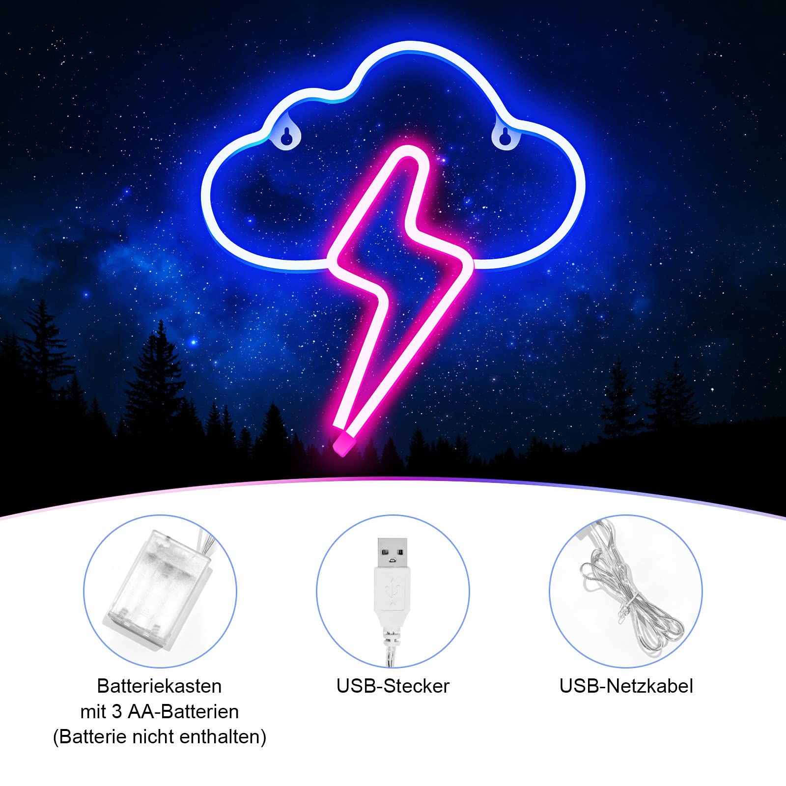 Insegna Al Neon Nube E Fulmine LED | Alimentazione USB O Batterie | Decorazione Camera, Feste, Regalo - Foto 12