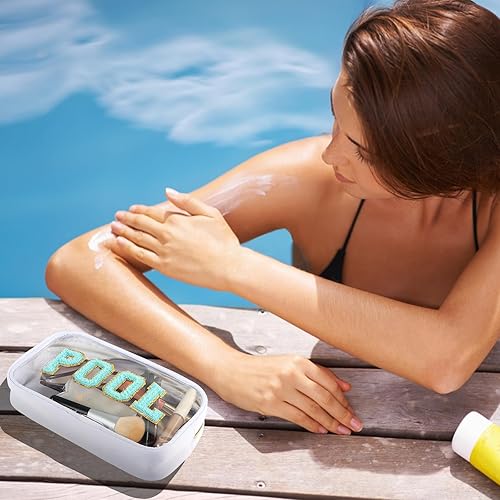 Miniatura 4 de Bolsa de maquillaje transparente de chenilla con cremallera, bolsa de nailon transparente para cosméticos, bolsa de aseo de viaje para mujeres y