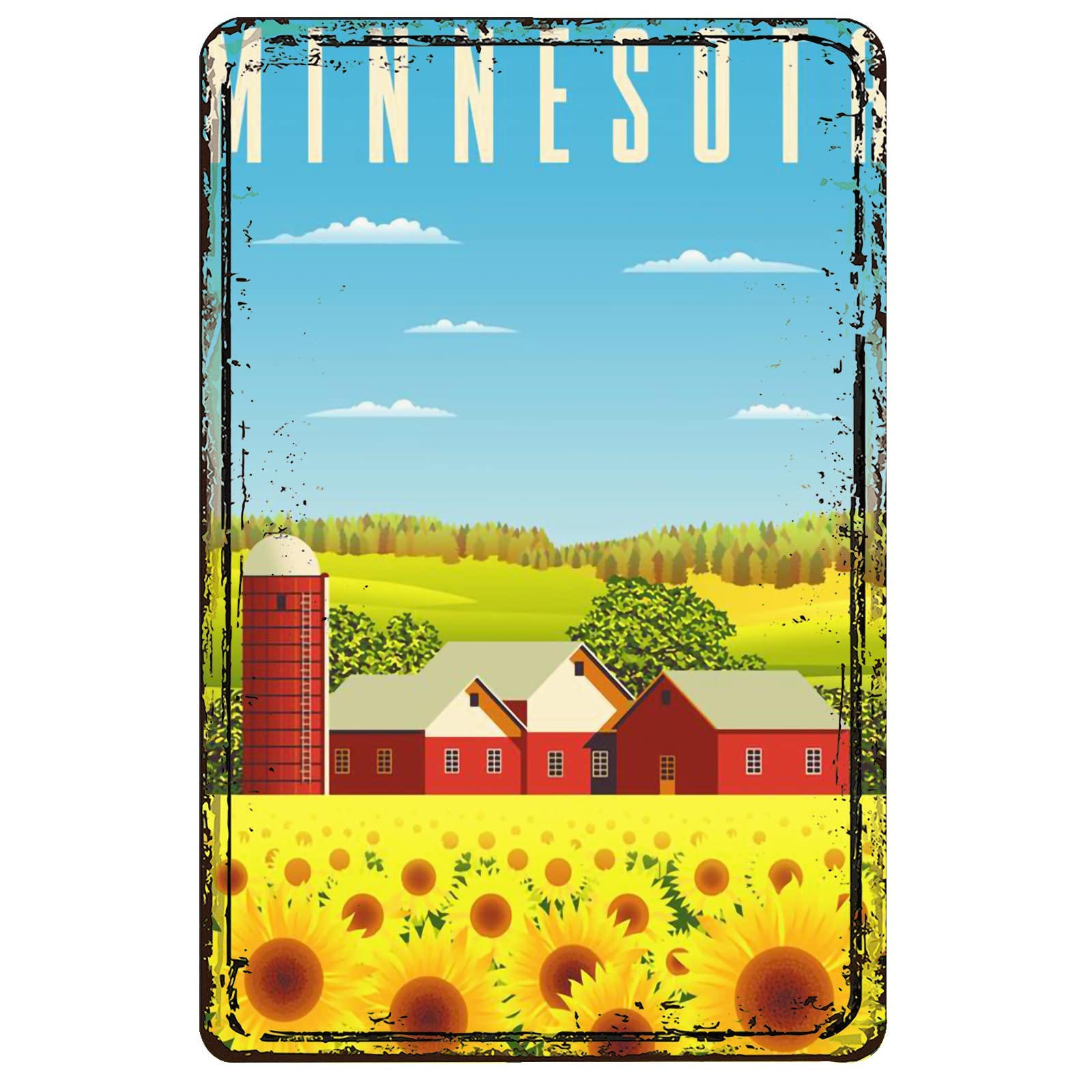 Lsjuee Sunflower Blooming Vintage Metal Tin Sign Travel Landscape Wall Iron Posters Decor Bar Cafe Garage Kitchen Wall Decor 12X16 Inch