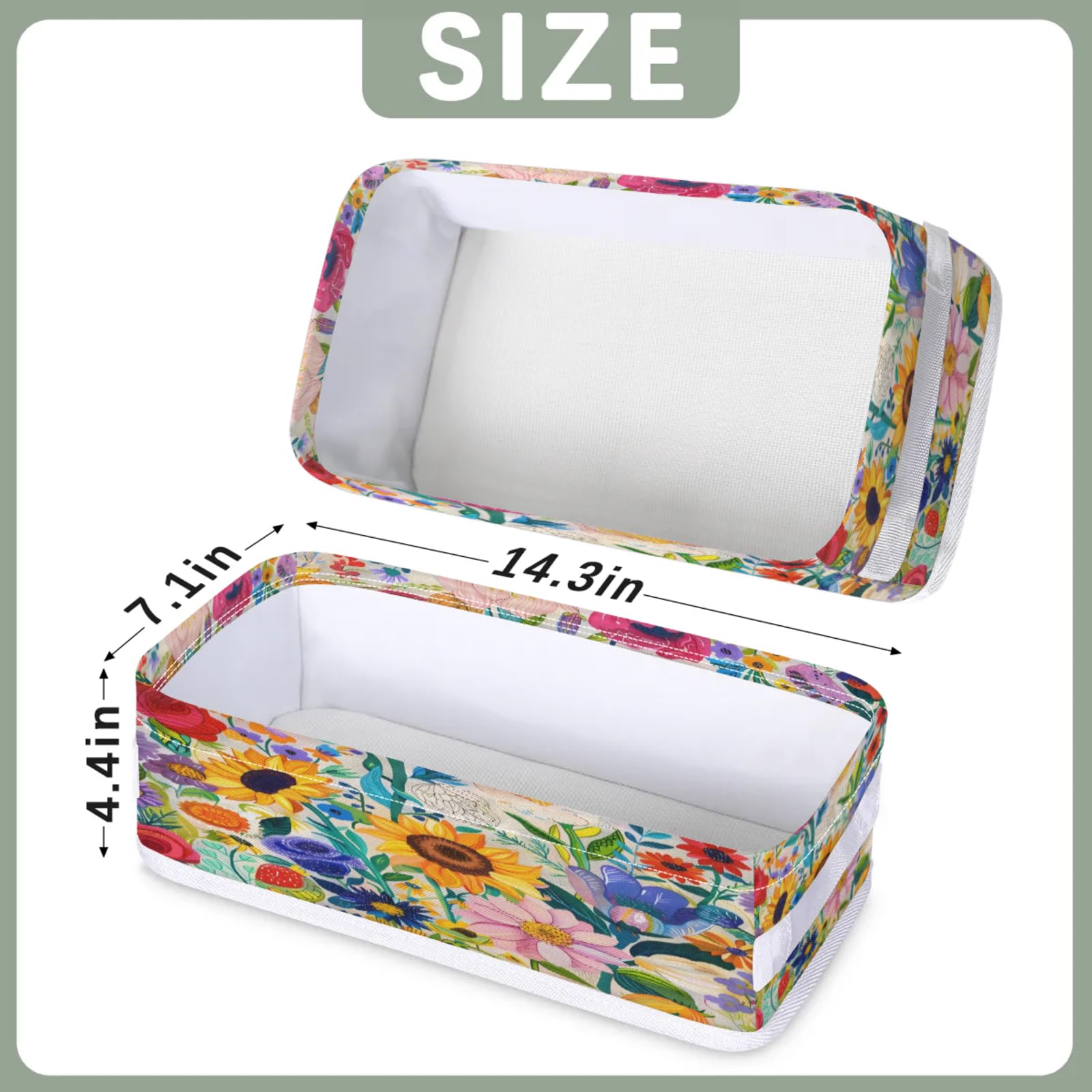 Tablerazzi Toilet Tank Topper Paper Basket with Handle, Spring Summer Wildflowers Bathroom Storage Basket for Organizing, Small Fabric Storage Bins for Bathroom Decor