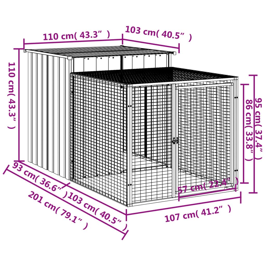 Festnight Caseta para Perros con Corral 110 x 201 x 110 cm Perrera de Exterior con Toldo Mascotas de Acero Perrera de Exterior con Techo Casa para Mascotas Refugio para Perros Gris Claro